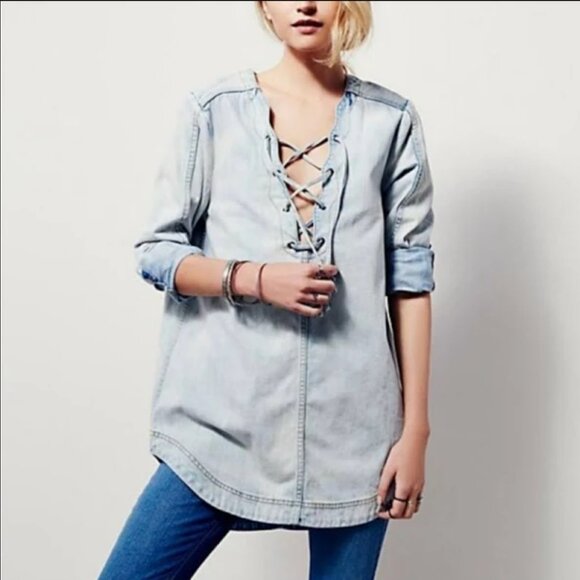 Free People Tops - Free People Neopolitan Dreams Denim Tunic